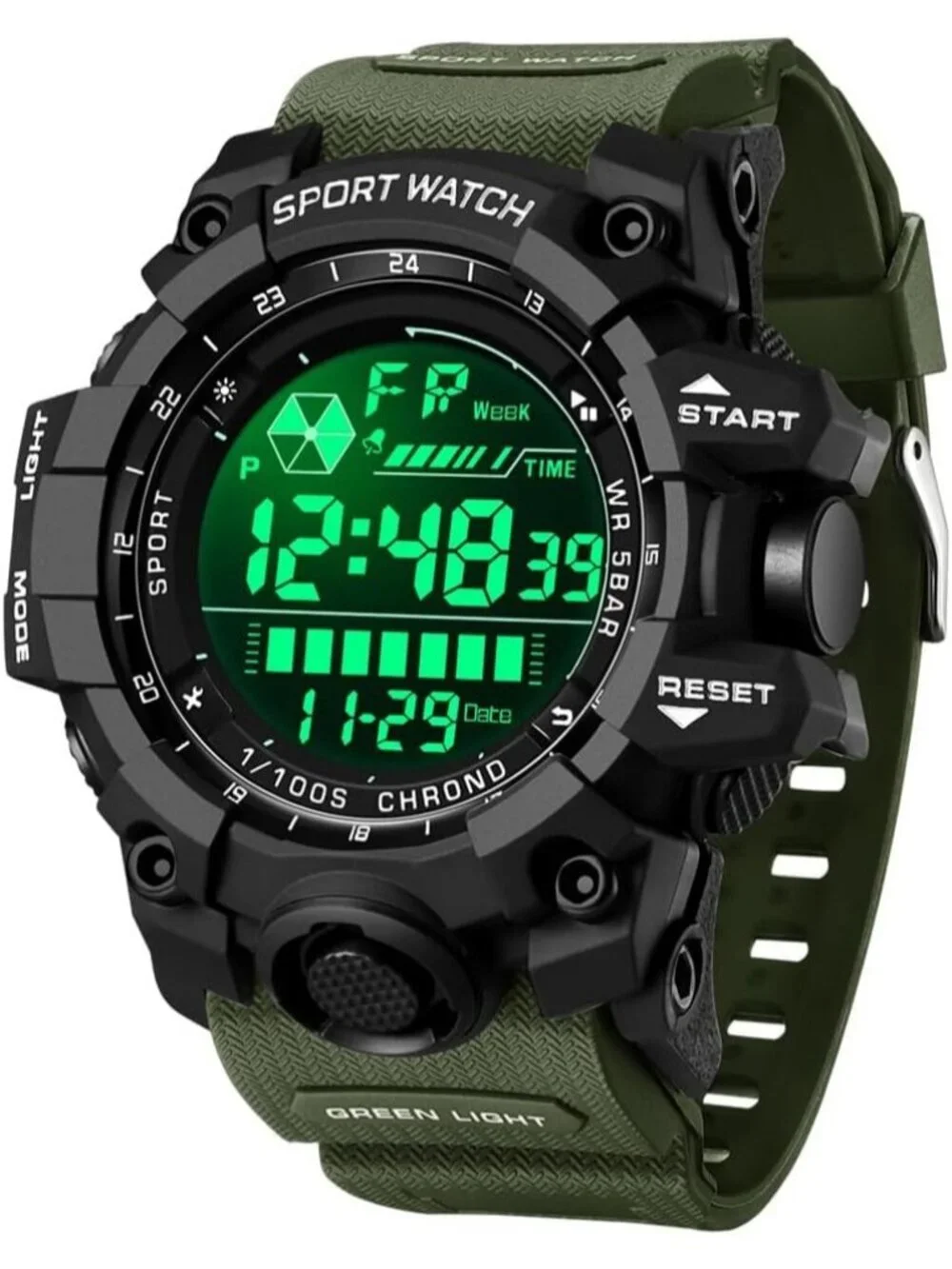 Men's Green Analog Quartz Electronic Military Multifunction LED Digital Watch